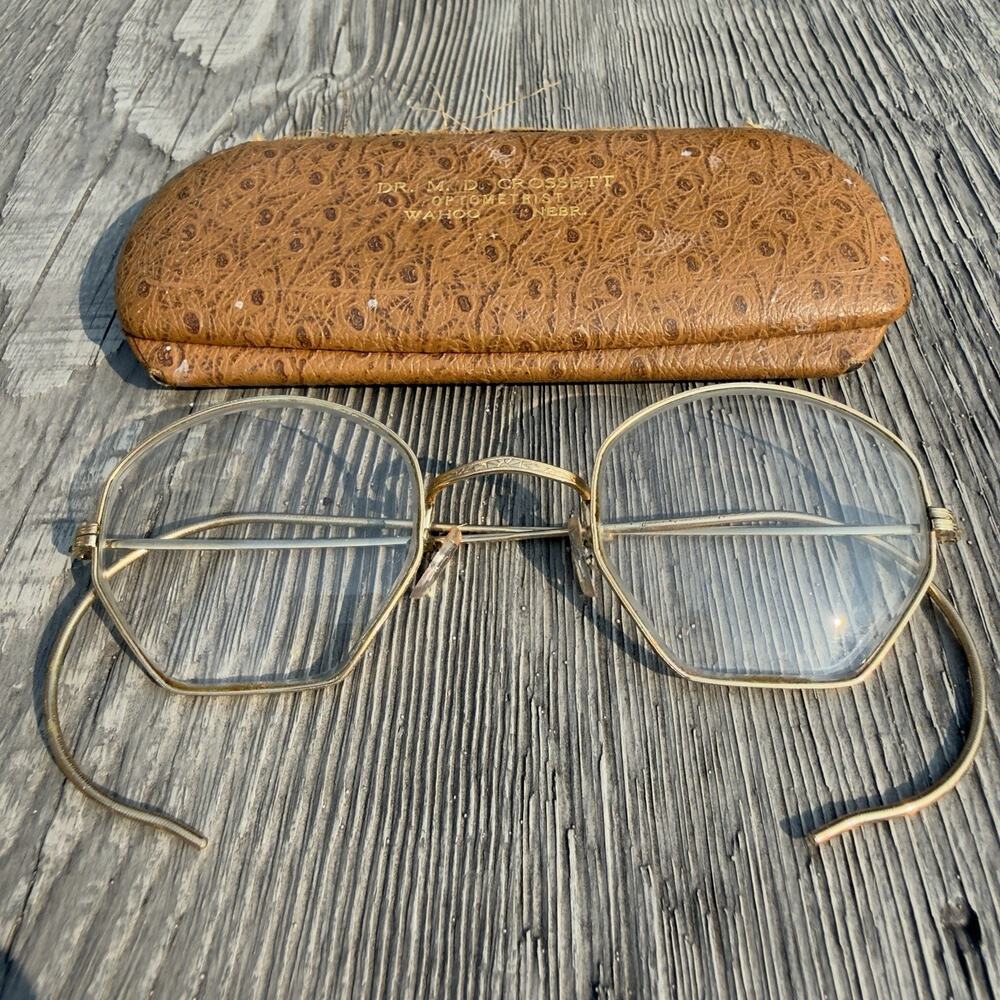 Vintage Shuron Art Deco Octagon Eyeglasses Wire Frames 12K GF 1920s w/case (109)